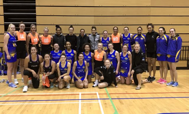 The Team Bath Netball and New Zealand squads after their friendly at the Copper Box Arena, January 2018