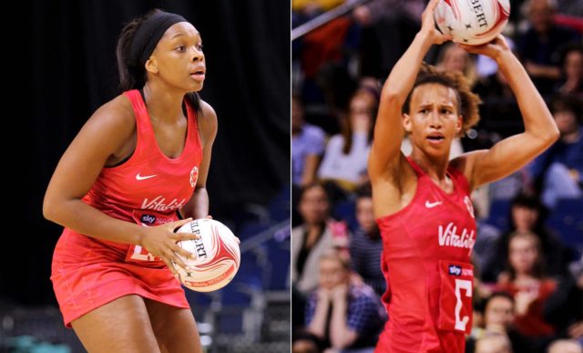 Eboni Usoro-Brown and Serena Guthrie in action for England against Uganda. CREDIT: Eliza Morgan (Insta: @elizahopephoto; Twitter: @elizahopephoto; Facebook: hope photography)