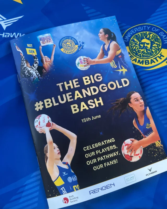 Tomorrow we will be celebrating our Performance Pathway award winners at the Big Blue and Gold Bash! 🌟 

Make sure you pick up a copy of our commemorative programme that tells you all about our incredible winners and the wider Team Bath Netball programme! 

Programmes will be available in the fanzone at the merchandise stand along with other awesome Team Bath @flyhawknetball merchandise. 

Last few tickets remaining - check out the website! 💙💛

#impossibletoignore #bigblueandgoldbash